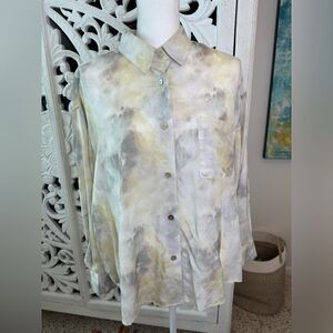 Grade and Gather Pale Yellow Grey Tie‎ Dye Button Down Top Size Small
